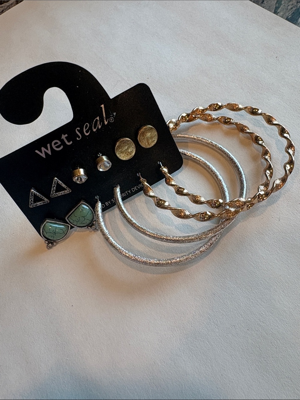 Wet Seal Gold & Silver Mixed Hoop and Stud Earring Set with Mint Accents